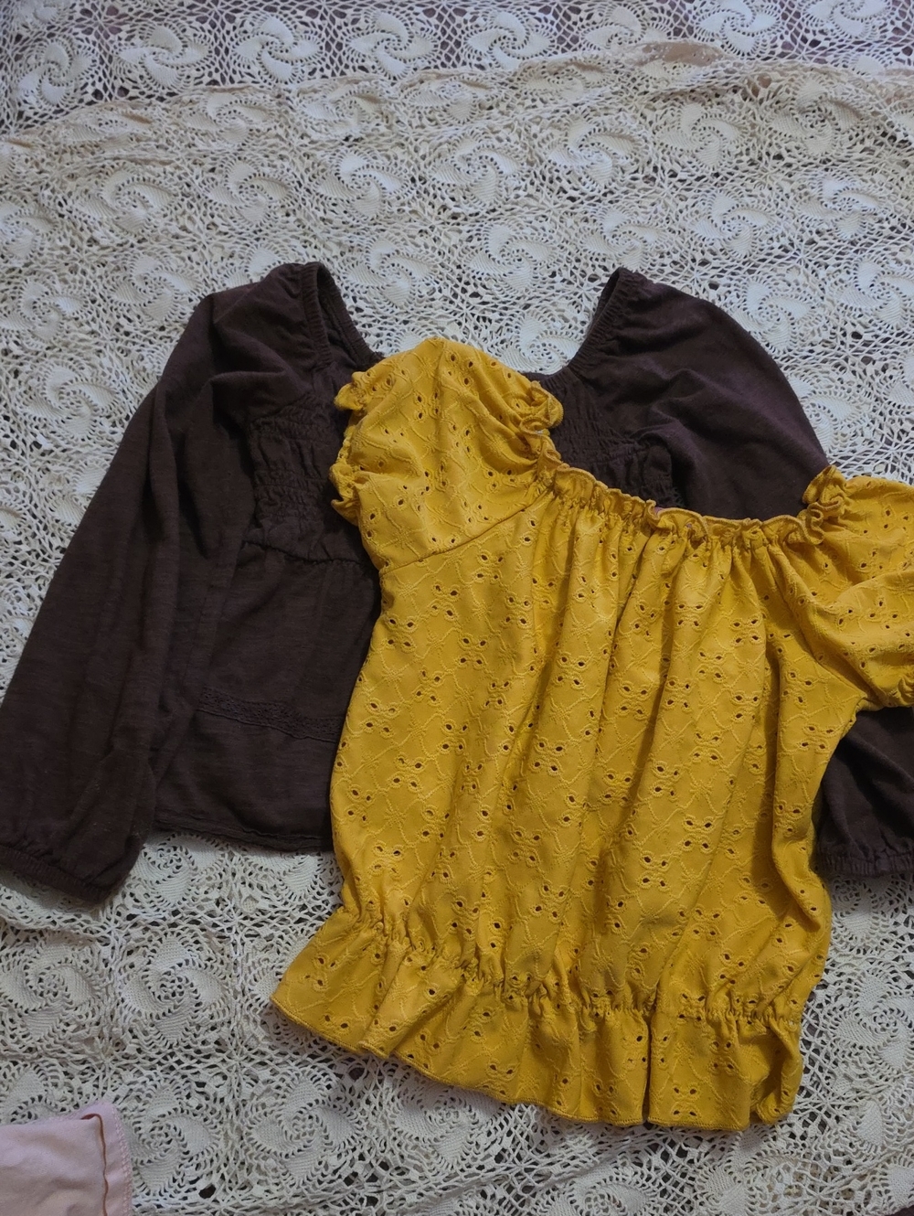 Old Navy Mustard Eyelet Puff-Sleeve Blouse